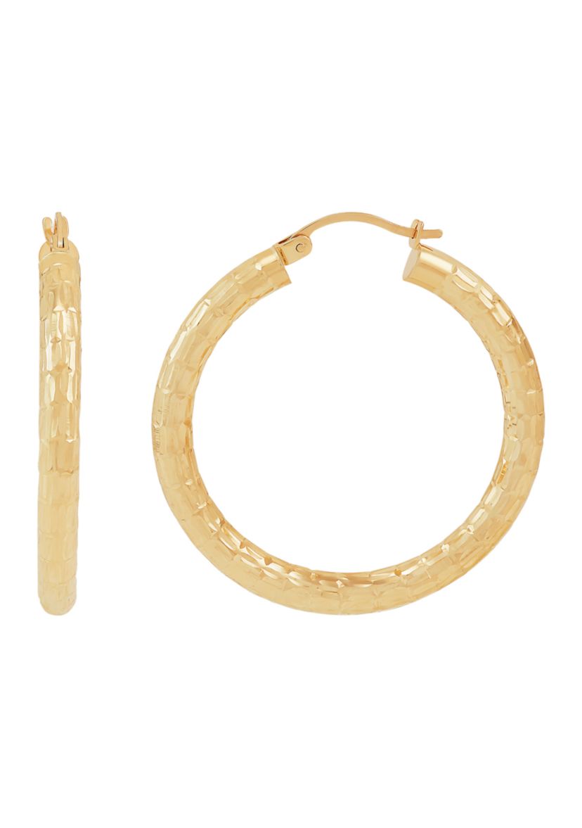 Marquise Design Tube Hoop Earrings in 10K Yellow Gold