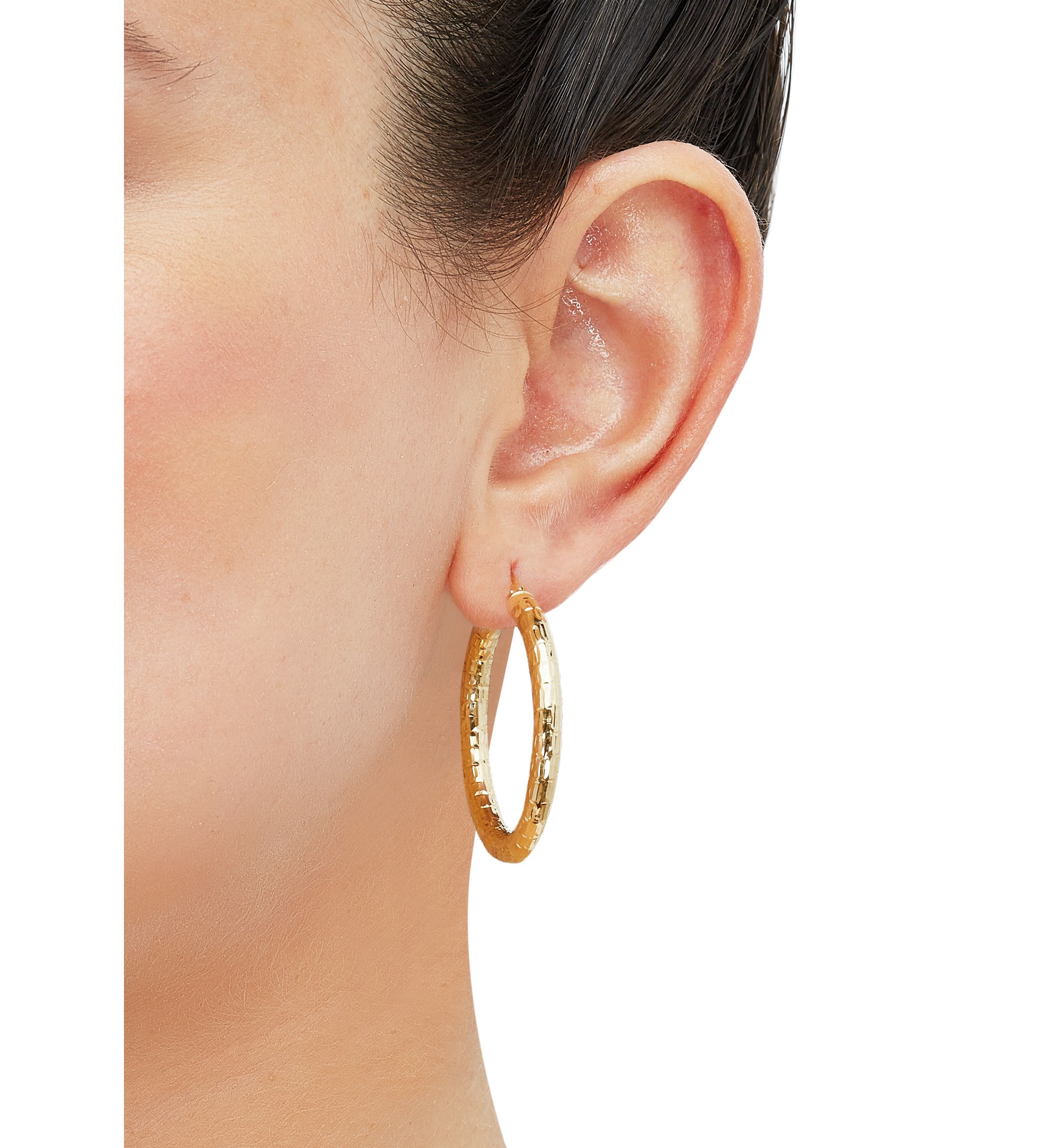 Marquise Design Tube Hoop Earrings in 10K Yellow Gold