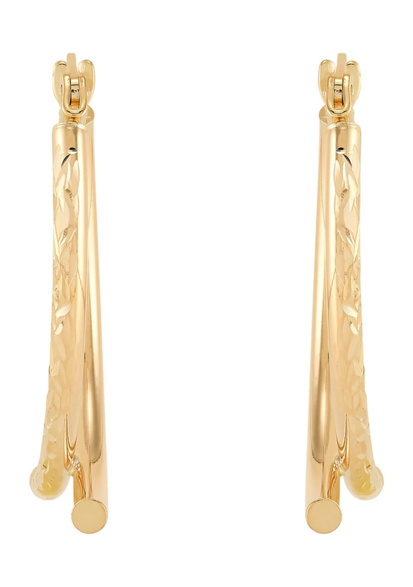 Double Tube Wishbone Hoop Earrings in 10K Yellow Gold