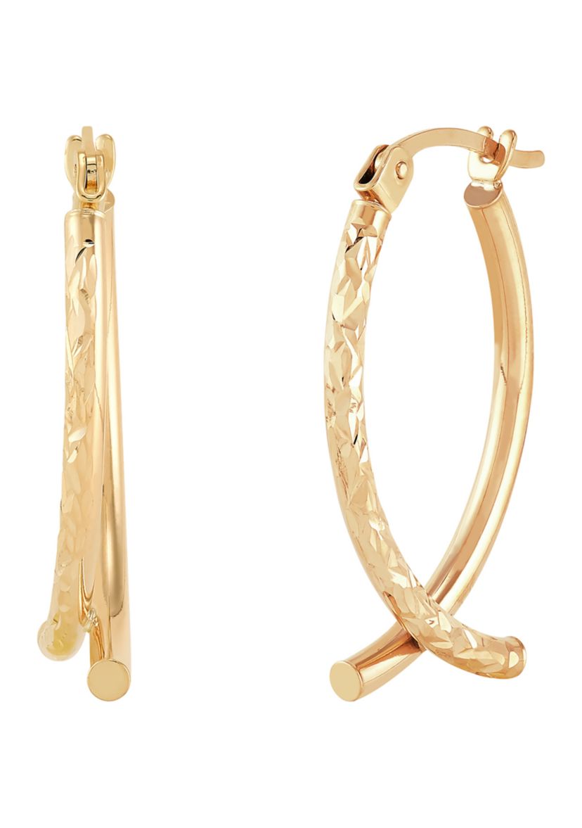 Double Tube Wishbone Hoop Earrings in 10K Yellow Gold