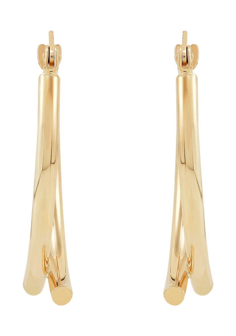 Double Tube Wishbone Hoop Earrings in 10K Yellow Gold