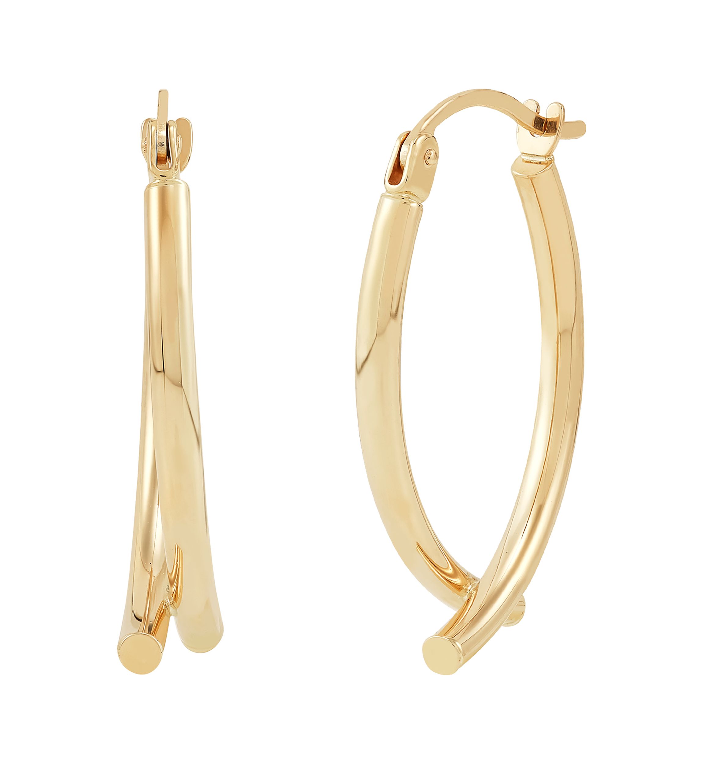 Double Tube Wishbone Hoop Earrings in 10K Yellow Gold