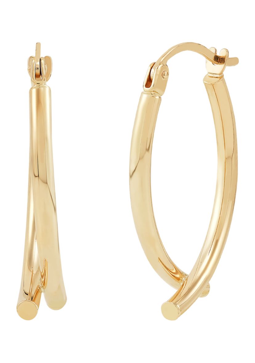 Double Tube Wishbone Hoop Earrings in 10K Yellow Gold