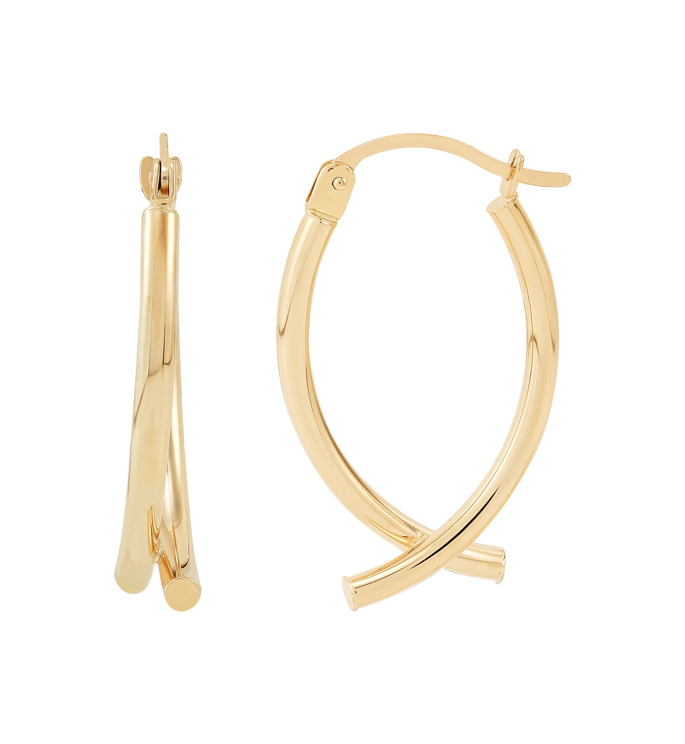 Double Tube Wishbone Hoop Earrings in 10K Yellow Gold