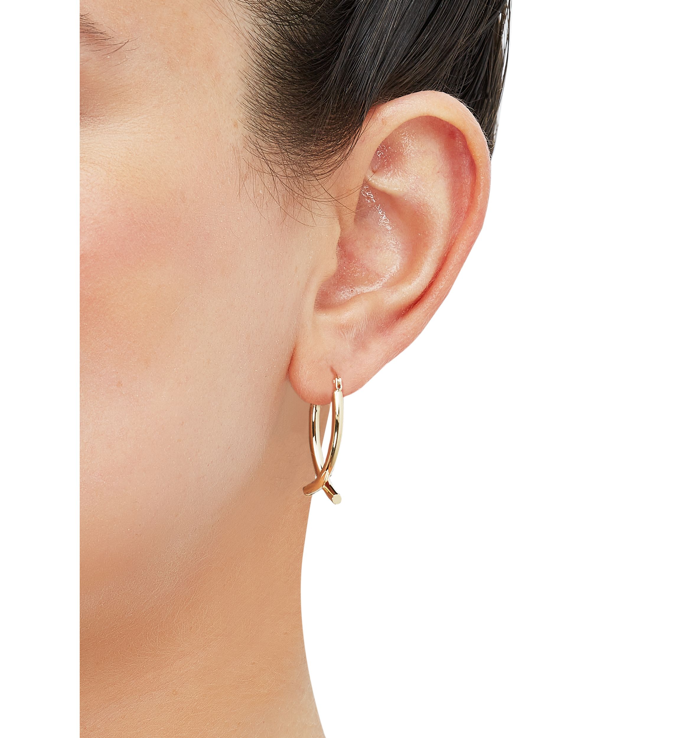 Double Tube Wishbone Hoop Earrings in 10K Yellow Gold