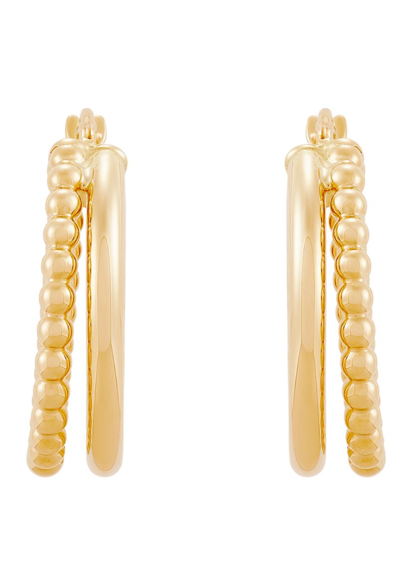 Double Rows Tube Hoop Earrings in 10K Yellow Gold