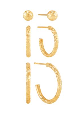 Belk & Co Tube J Hoop and Ball Studs Earring Set in 10K Yellow Gold