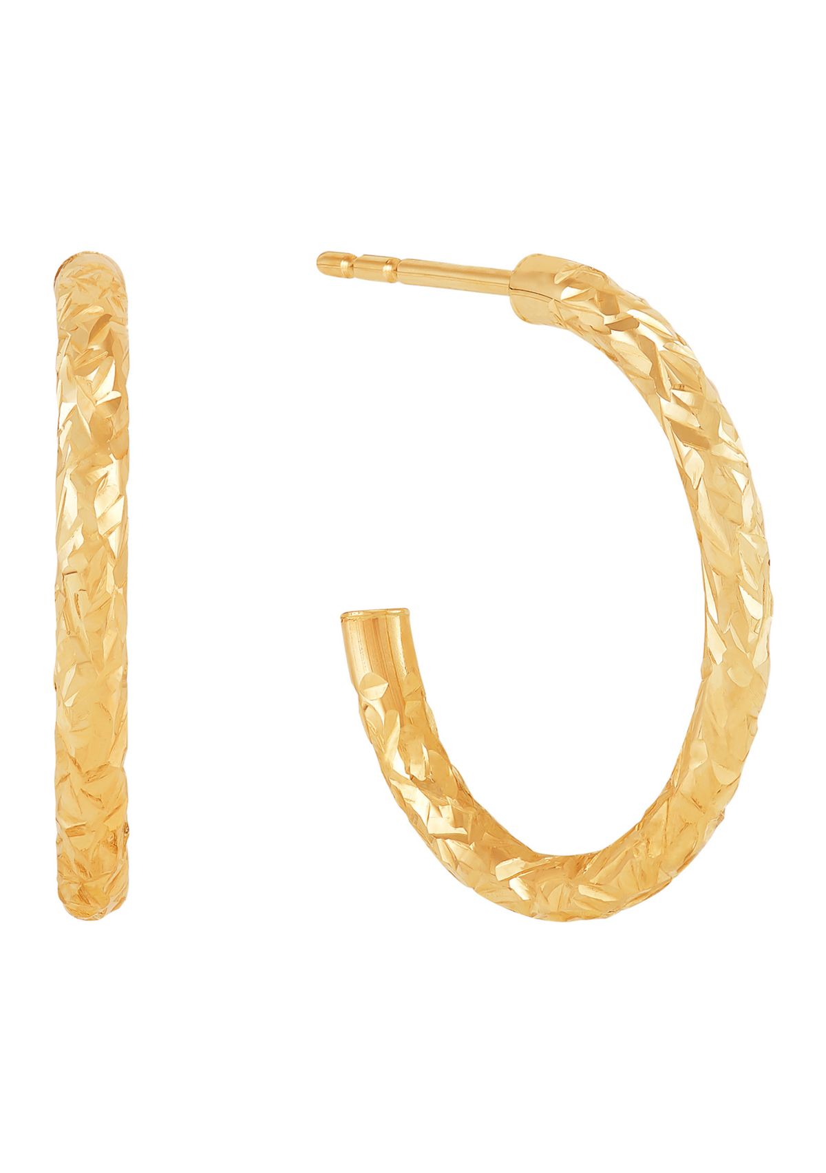 Tube J Hoop and Ball Studs Earring Set in 10K Yellow Gold