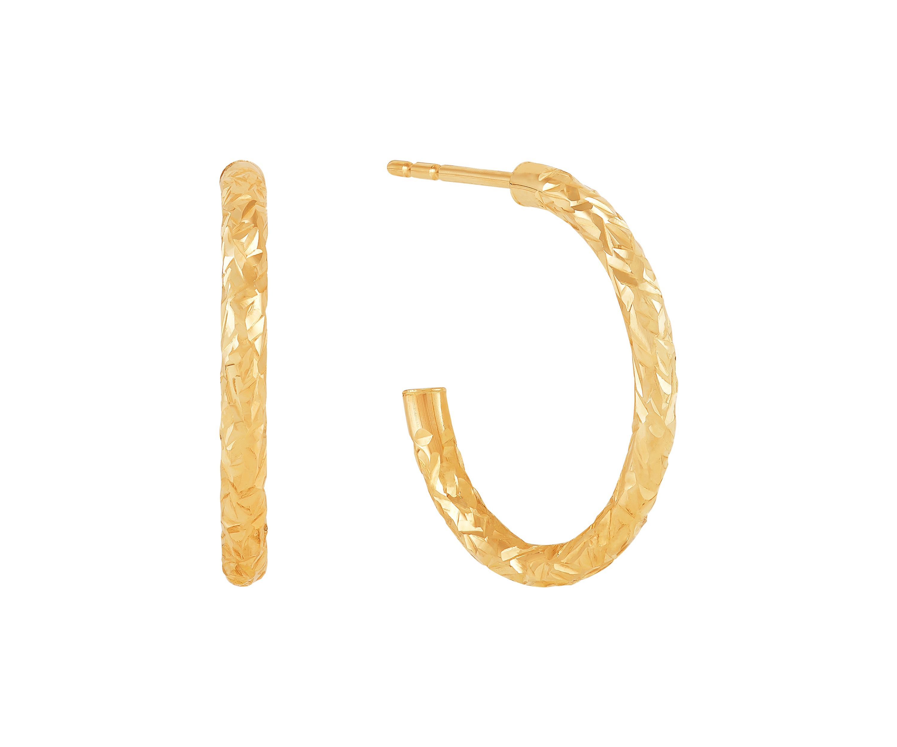 Tube J Hoop and Ball Studs Earring Set in 10K Yellow Gold