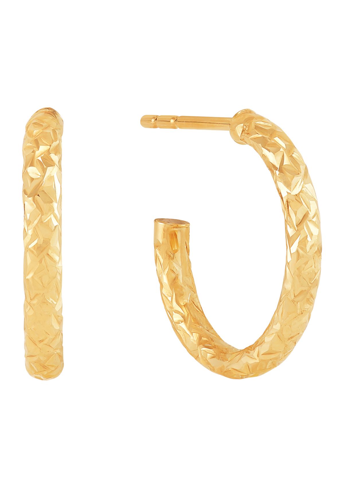Tube J Hoop and Ball Studs Earring Set in 10K Yellow Gold