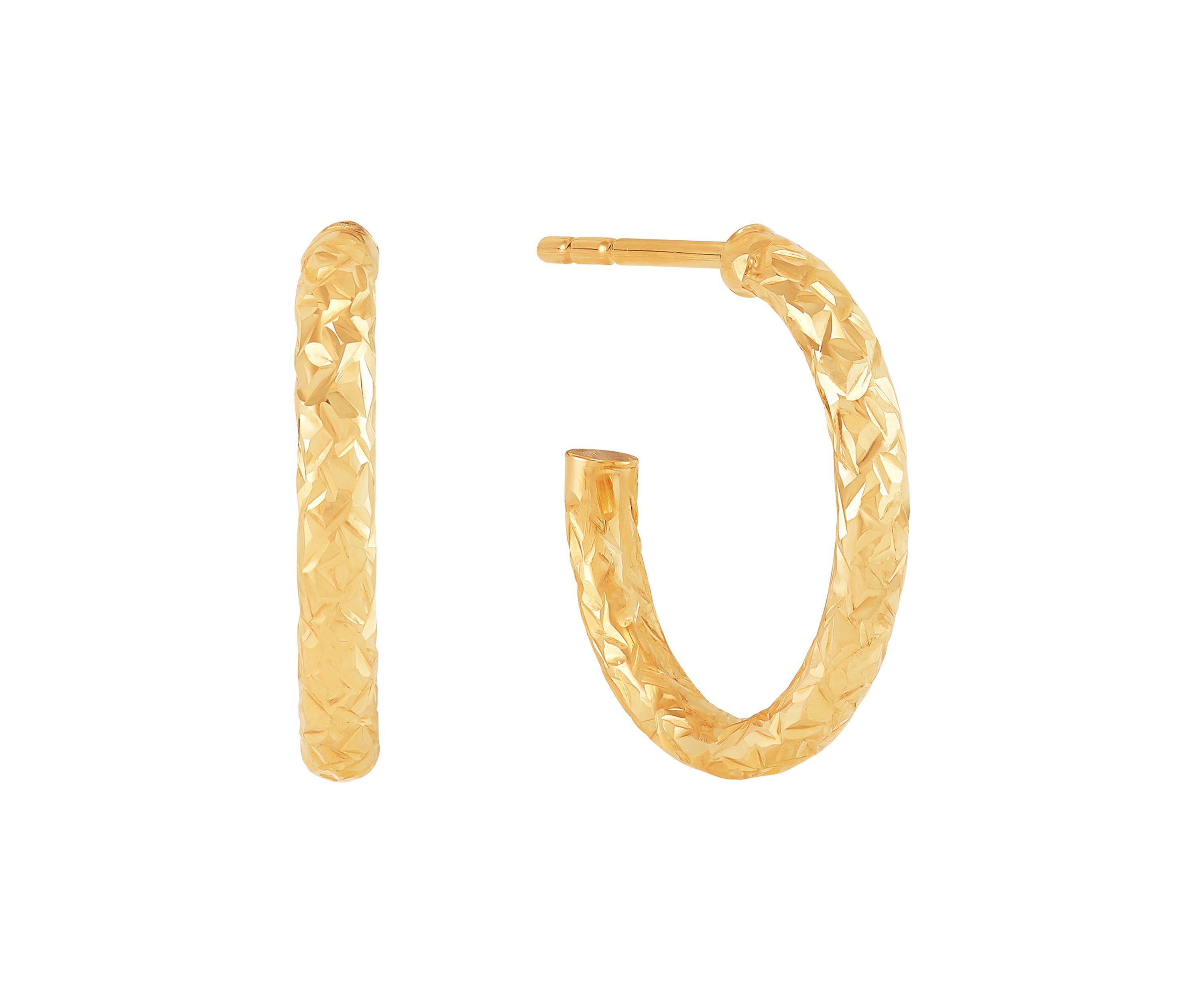 Tube J Hoop and Ball Studs Earring Set in 10K Yellow Gold