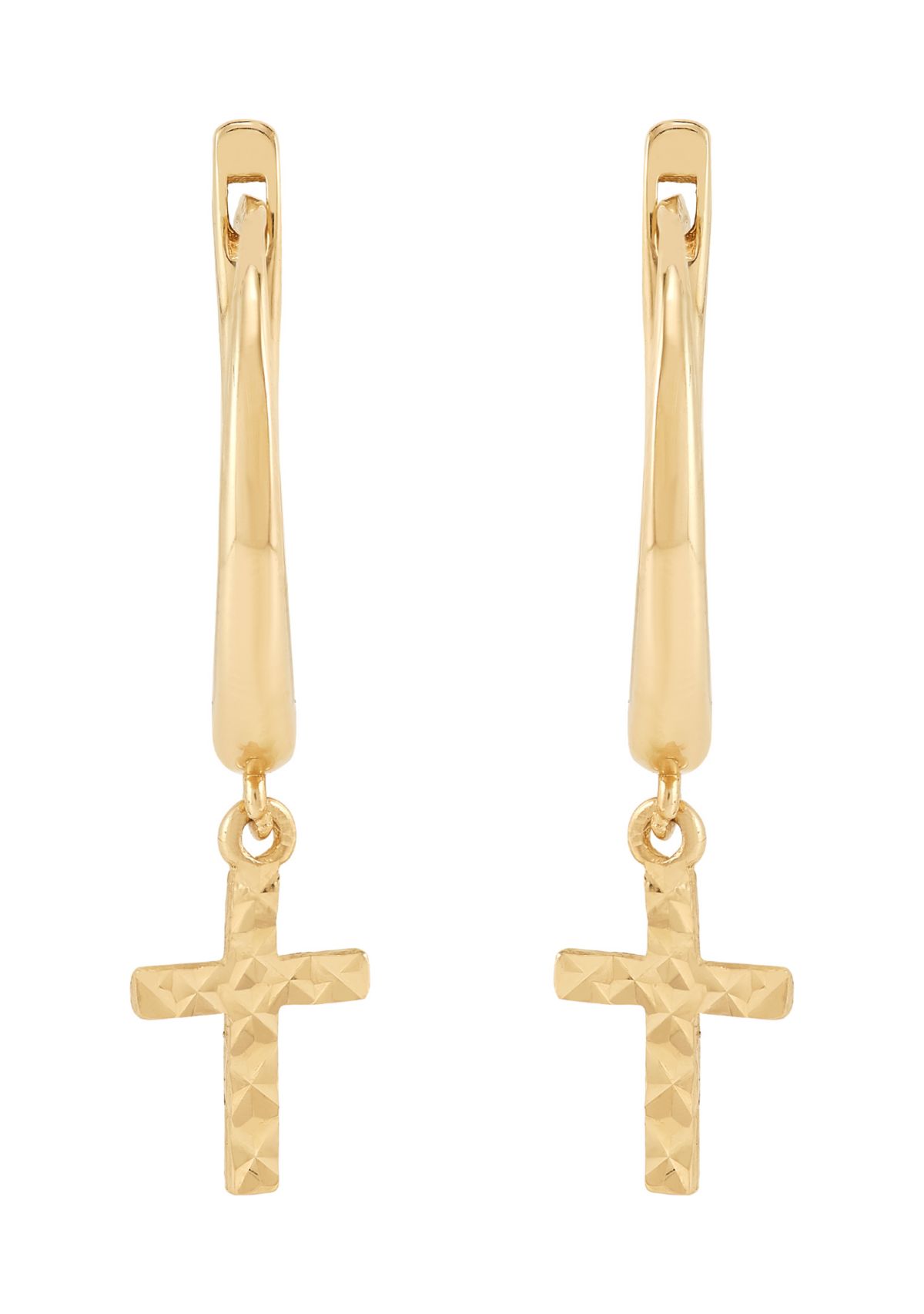 Dangling Cross Hoop Earrings in 10K Yellow Gold