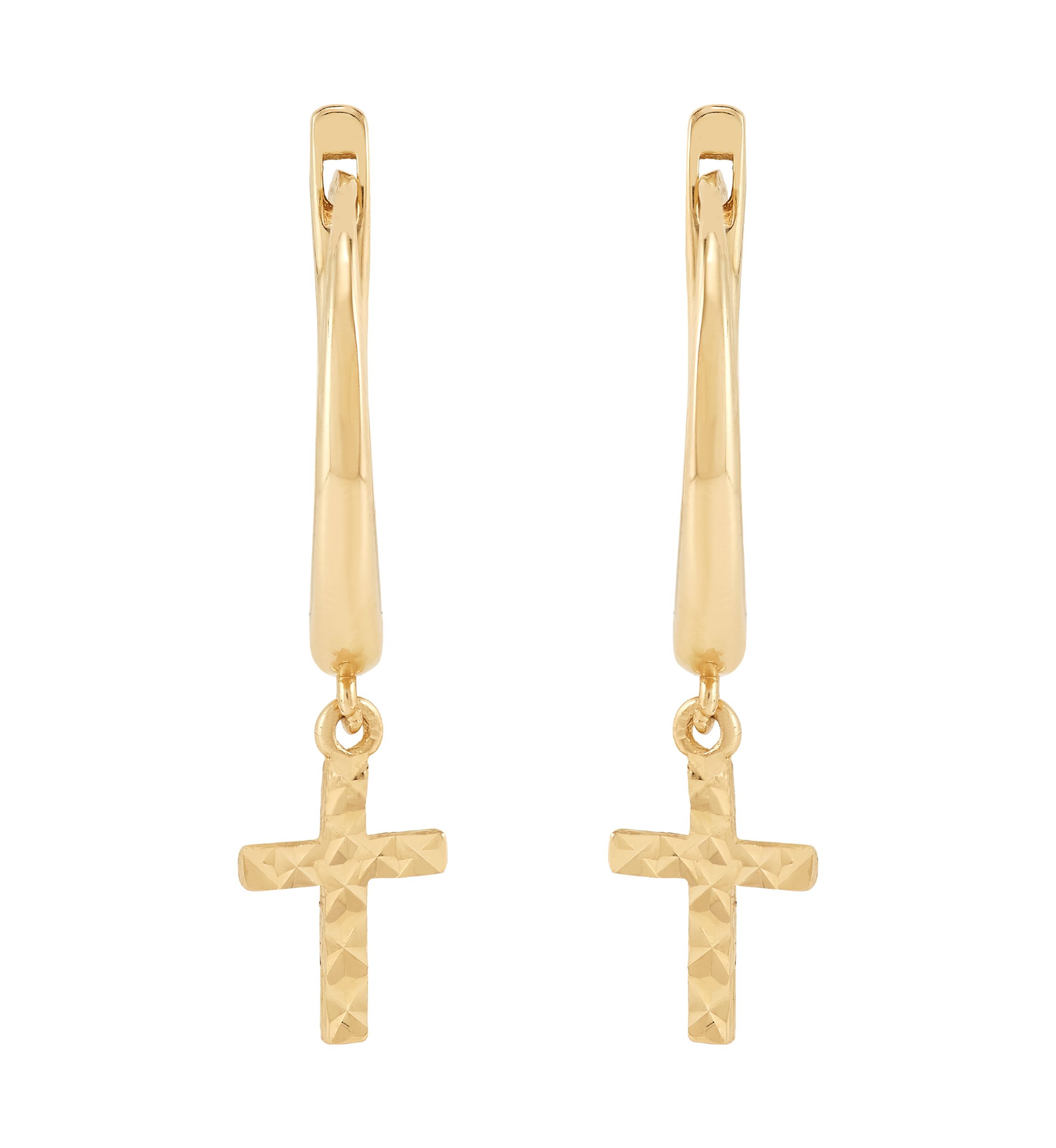 Dangling Cross Hoop Earrings in 10K Yellow Gold