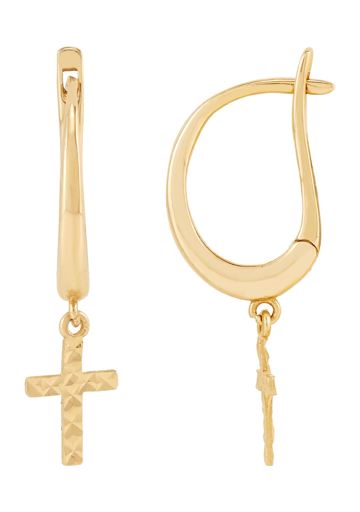 Dangling Cross Hoop Earrings in 10K Yellow Gold