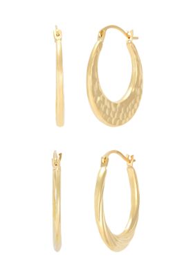 Belk & Co Round Hammered Hoop and Swirl Hoop Earring Set in 10K Yellow Gold