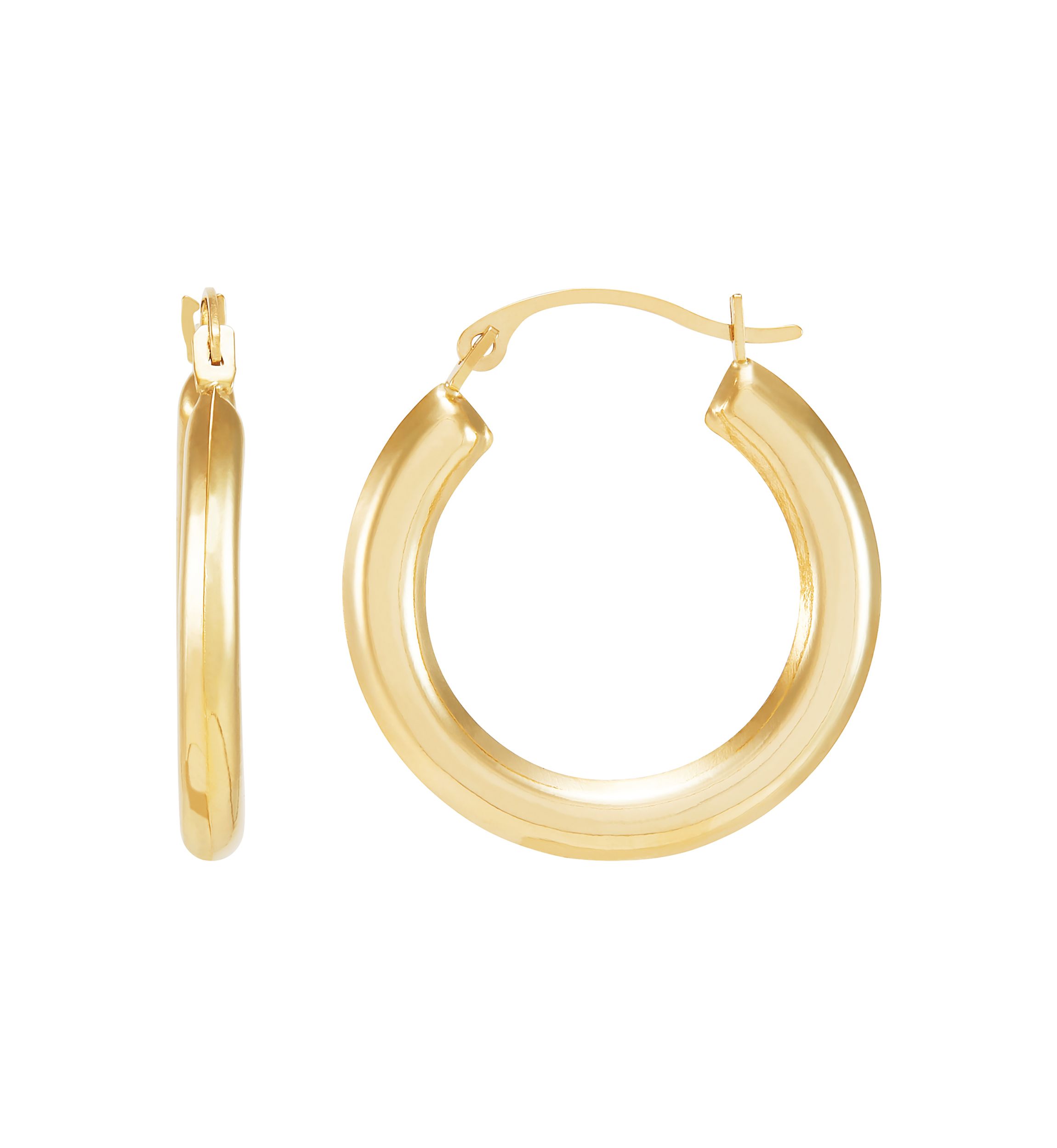 Round Hoop and Shrimp Hoop Earrings Set in 10K Yellow Gold
