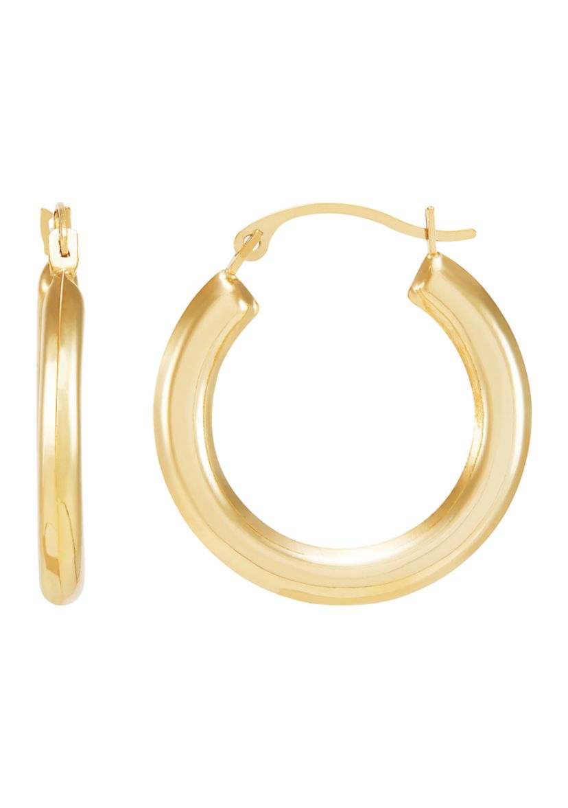 Round Hoop and Shrimp Hoop Earrings Set in 10K Yellow Gold