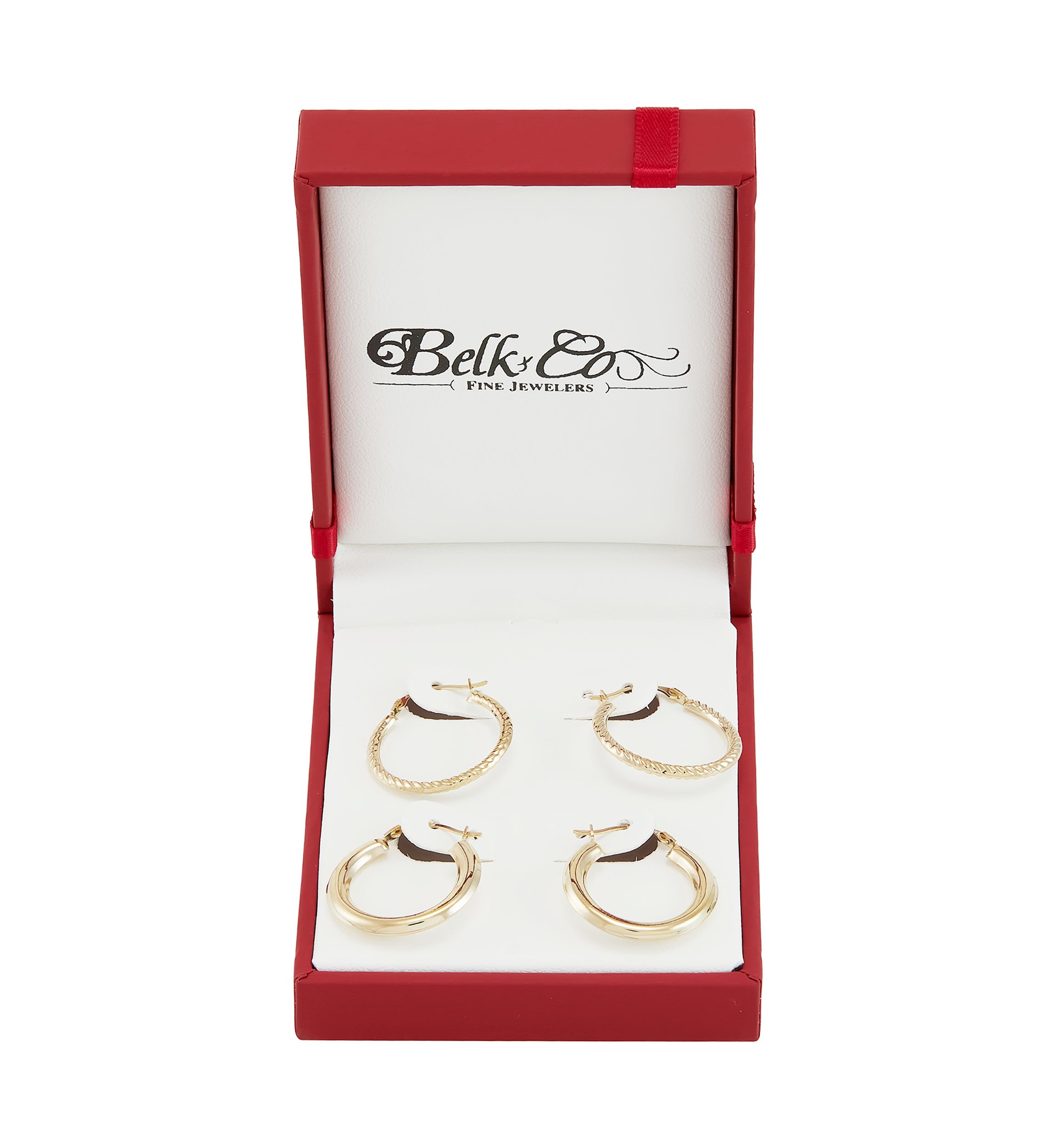 Round Hoop and Shrimp Hoop Earrings Set in 10K Yellow Gold