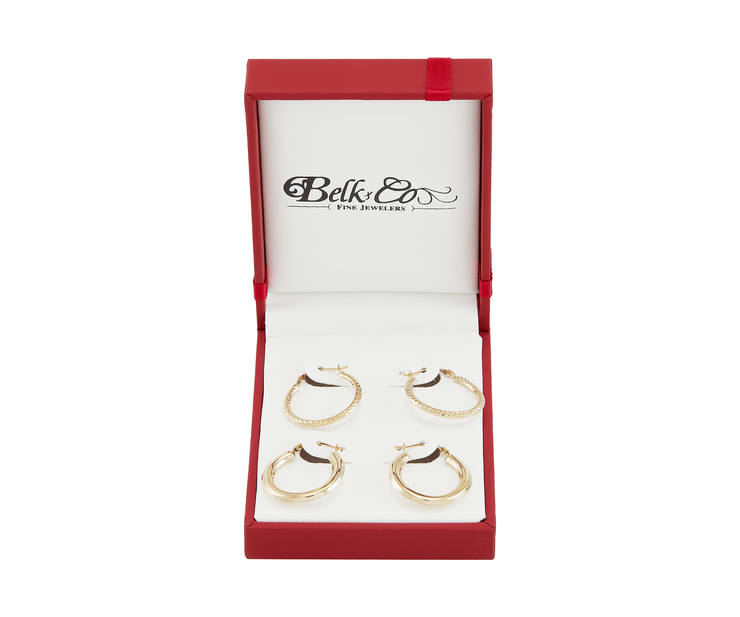 Round Hoop and Shrimp Hoop Earrings Set in 10K Yellow Gold