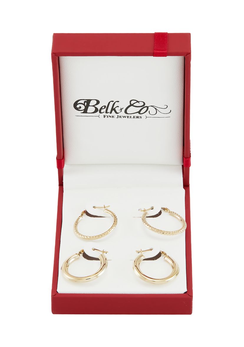 Round Hoop and Shrimp Hoop Earrings Set in 10K Yellow Gold