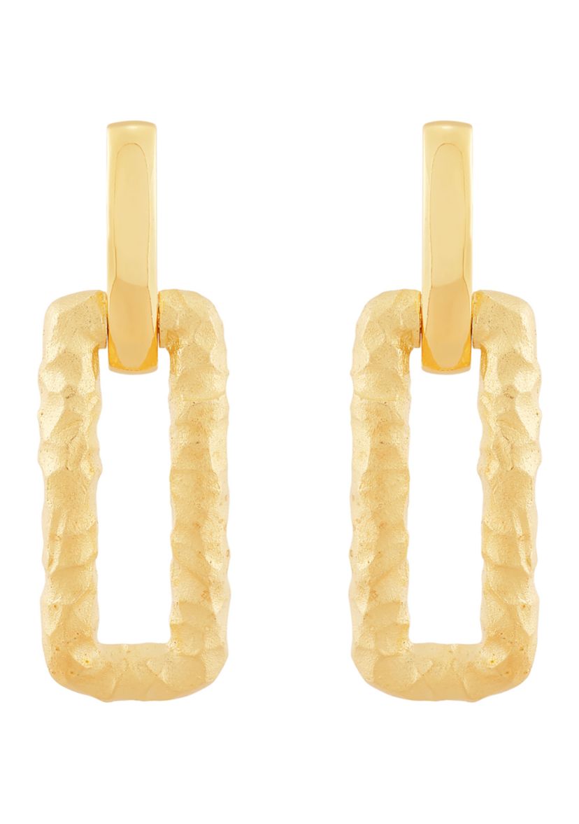 Spatial Rectangular Dangling Earrings in 10K Yellow Gold