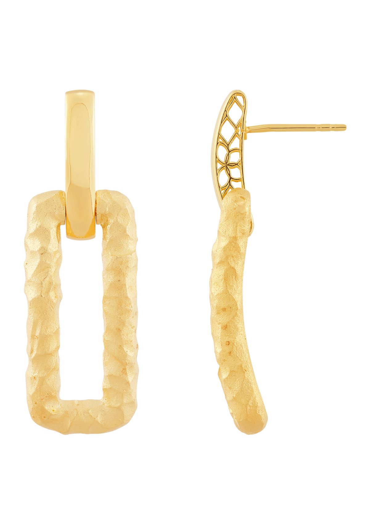 Spatial Rectangular Dangling Earrings in 10K Yellow Gold