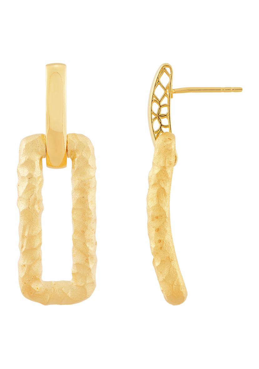 Spatial Rectangular Dangling Earrings in 10K Yellow Gold
