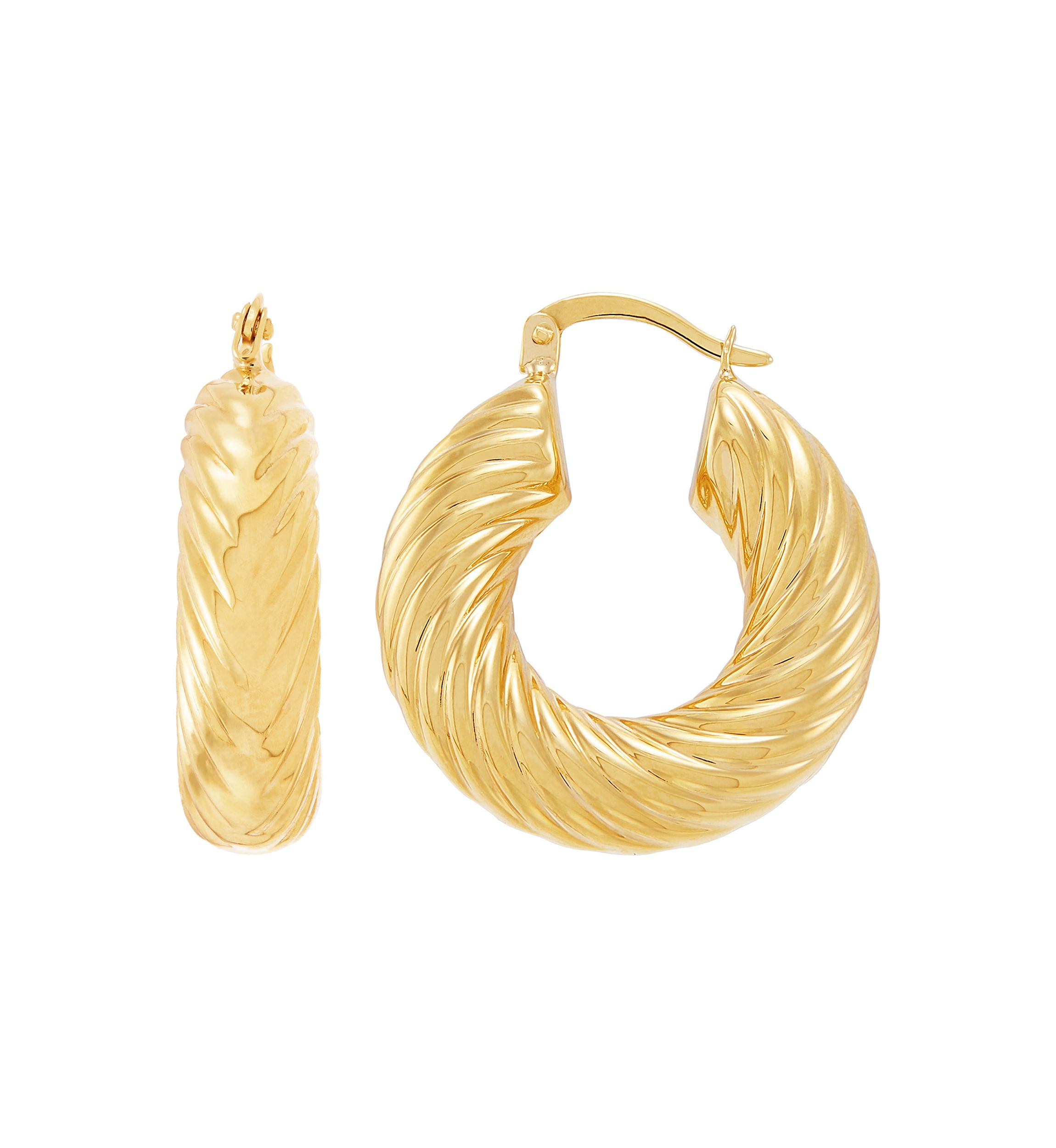 Chunky Shrimp Design Hoop Earrings in 10K Yellow Gold