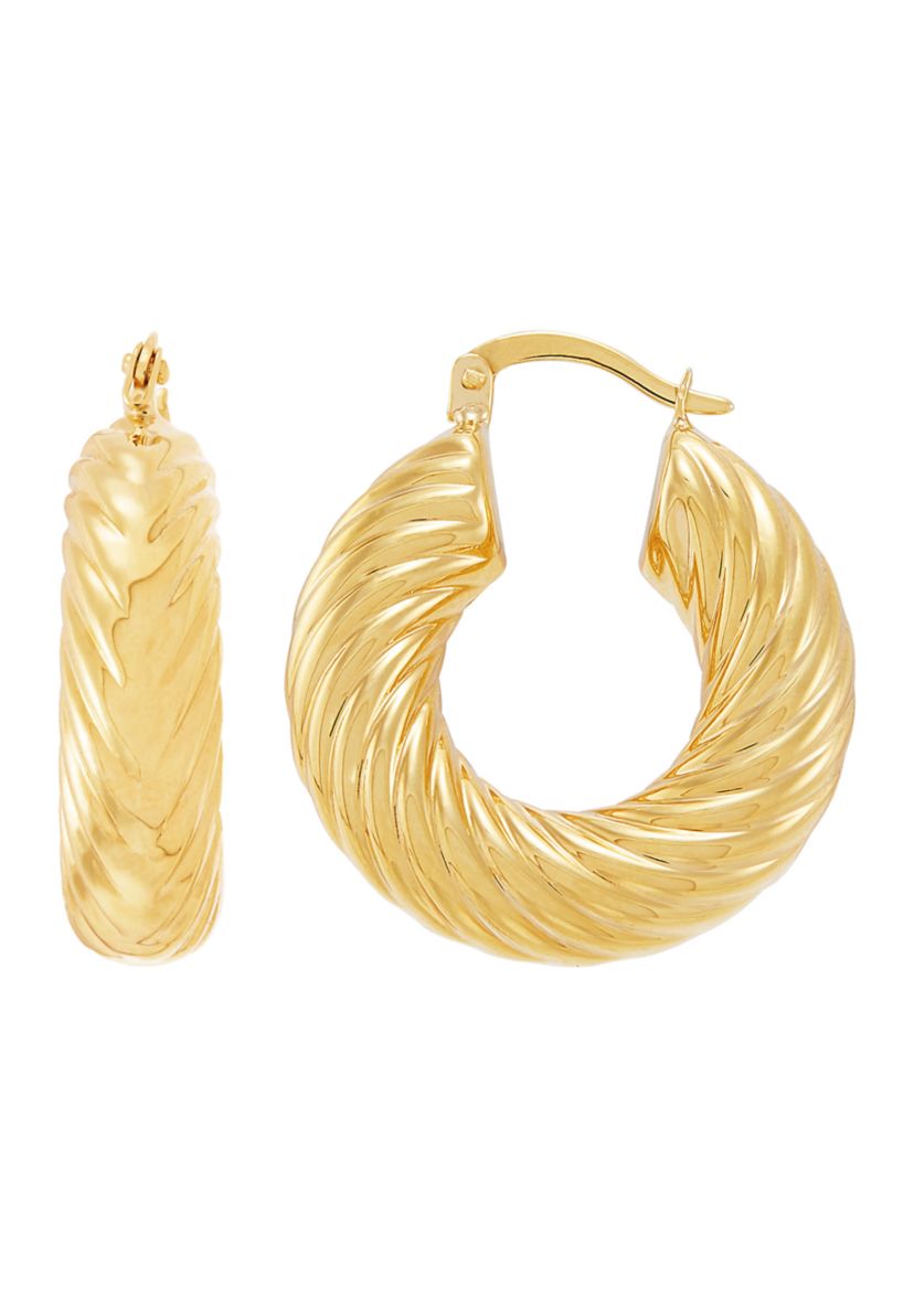 Chunky Shrimp Design Hoop Earrings in 10K Yellow Gold