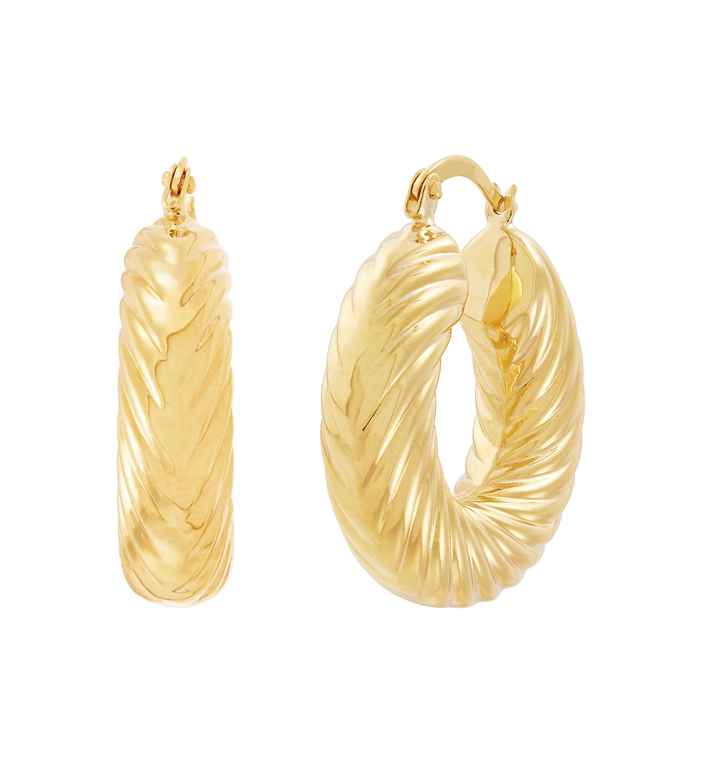 Chunky Shrimp Design Hoop Earrings in 10K Yellow Gold