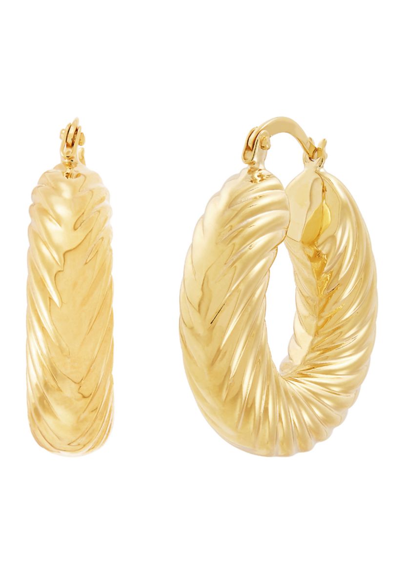 Chunky Shrimp Design Hoop Earrings in 10K Yellow Gold