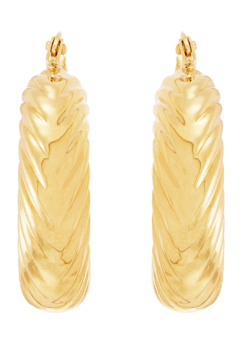 Chunky Shrimp Design Hoop Earrings in 10K Yellow Gold