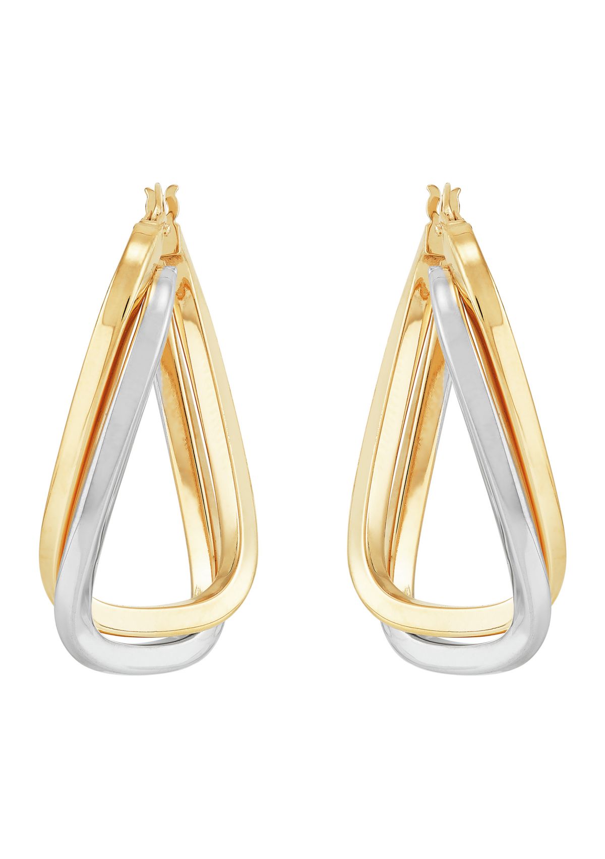 Double Rows Twist Hoop Earrings in 10K Yellow and White Gold
