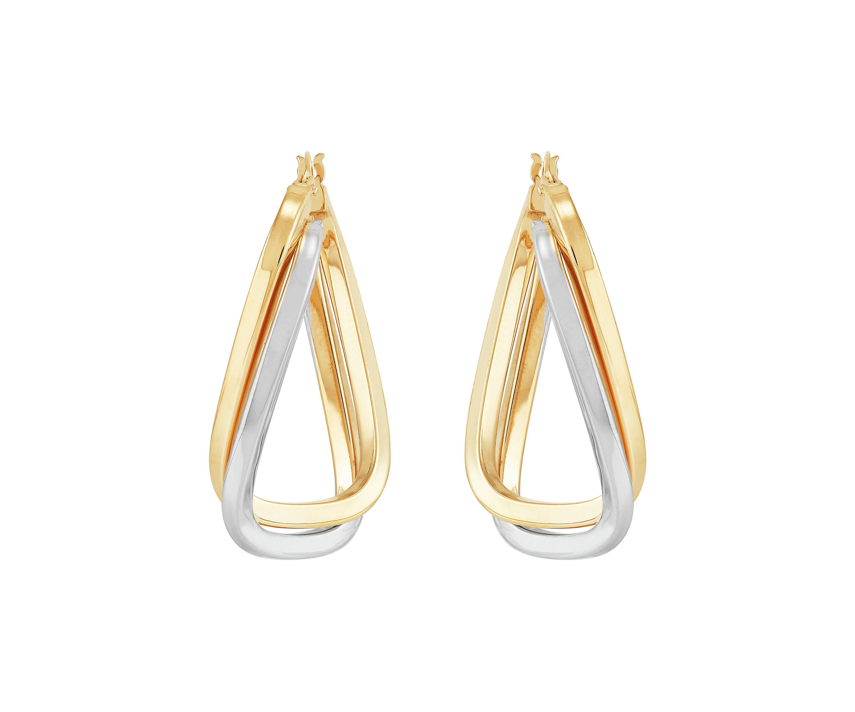 Double Rows Twist Hoop Earrings in 10K Yellow and White Gold