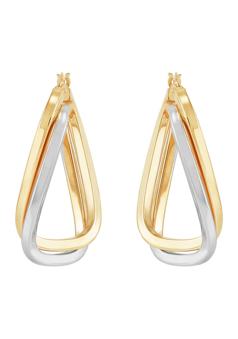 Double Rows Twist Hoop Earrings in 10K Yellow and White Gold