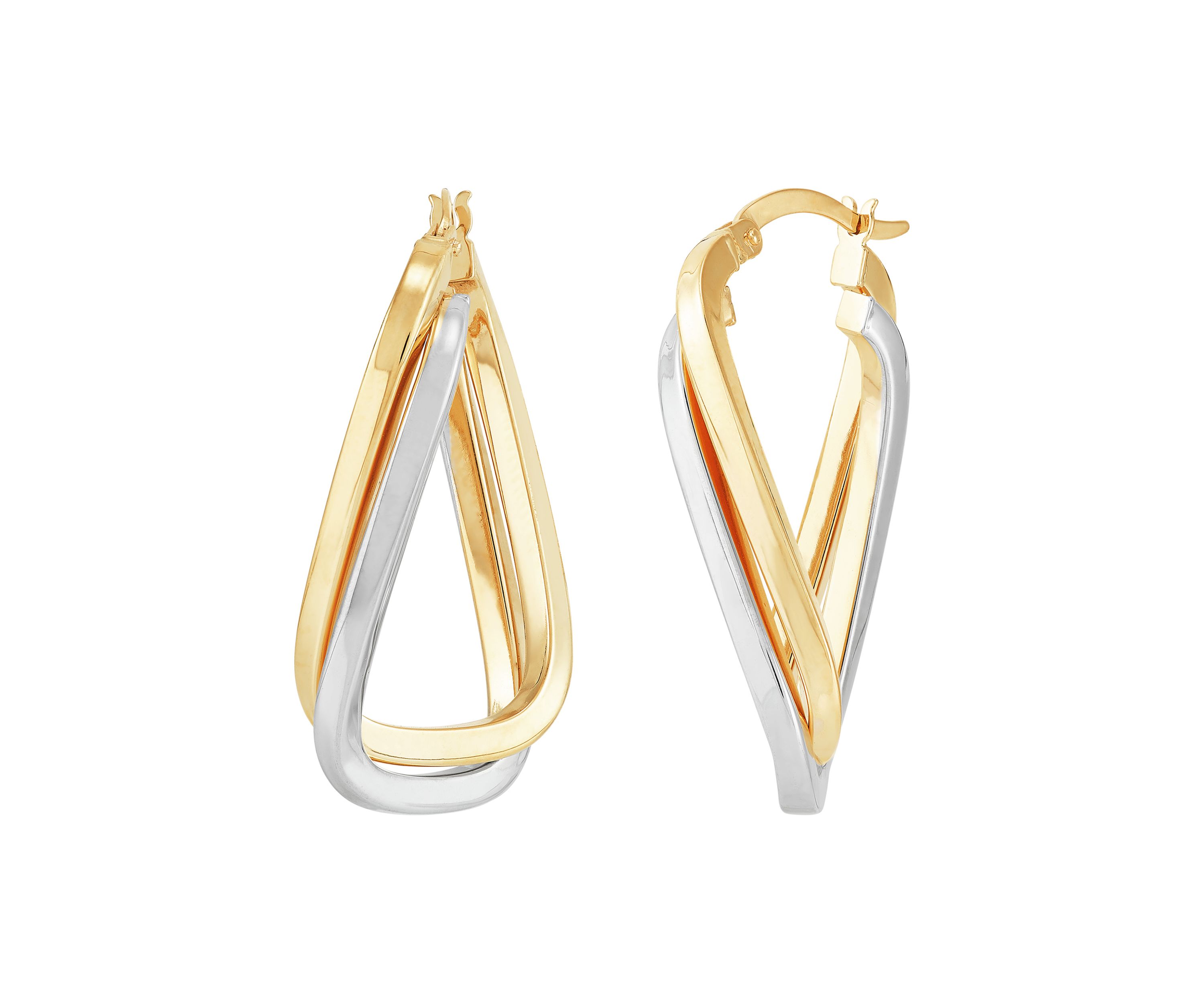 Double Rows Twist Hoop Earrings in 10K Yellow and White Gold