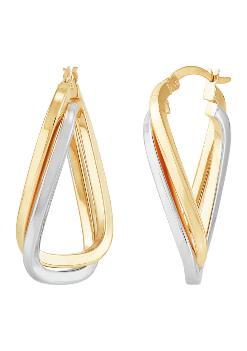 Double Rows Twist Hoop Earrings in 10K Yellow and White Gold