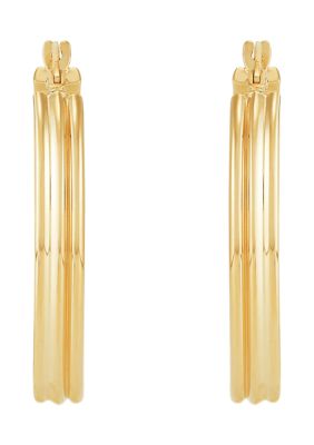 Belk & Co Ribbed Tubing Oval Hoop Earrings in 10K Yellow Gold