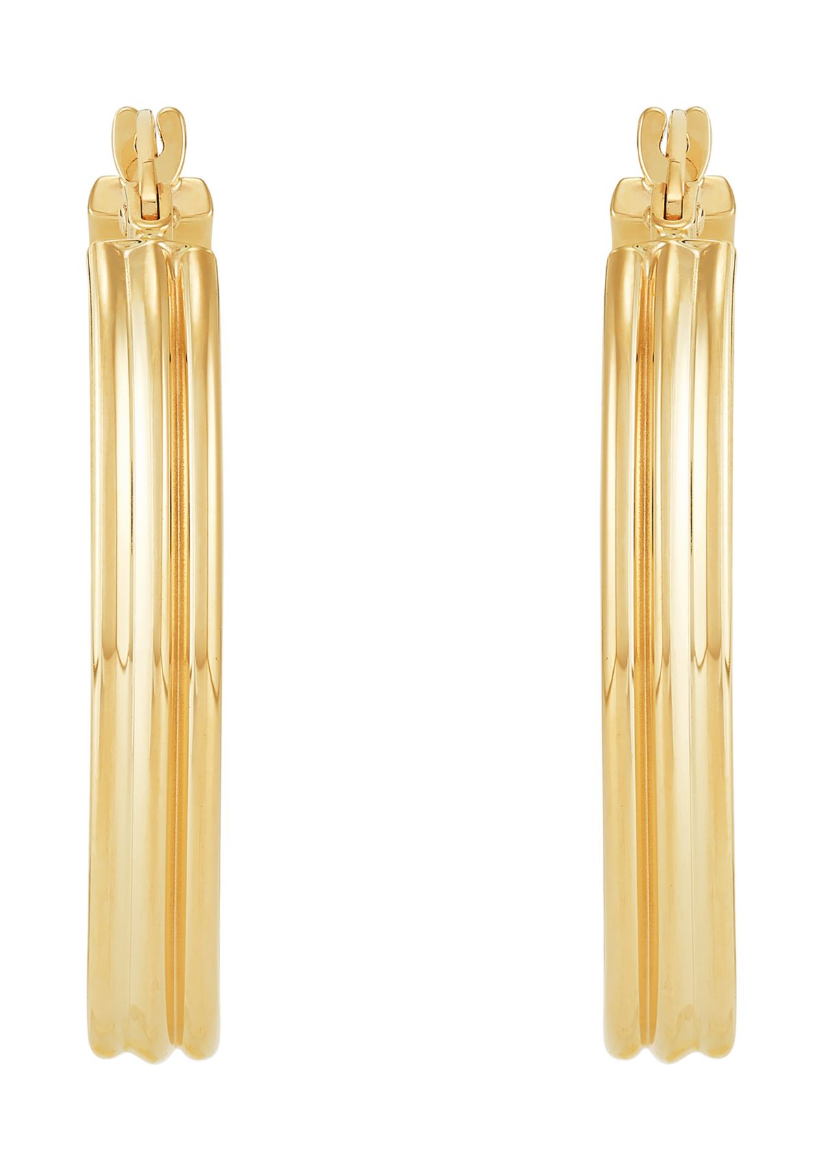 Ribbed Tubing Oval Hoop Earrings in 10K Yellow Gold
