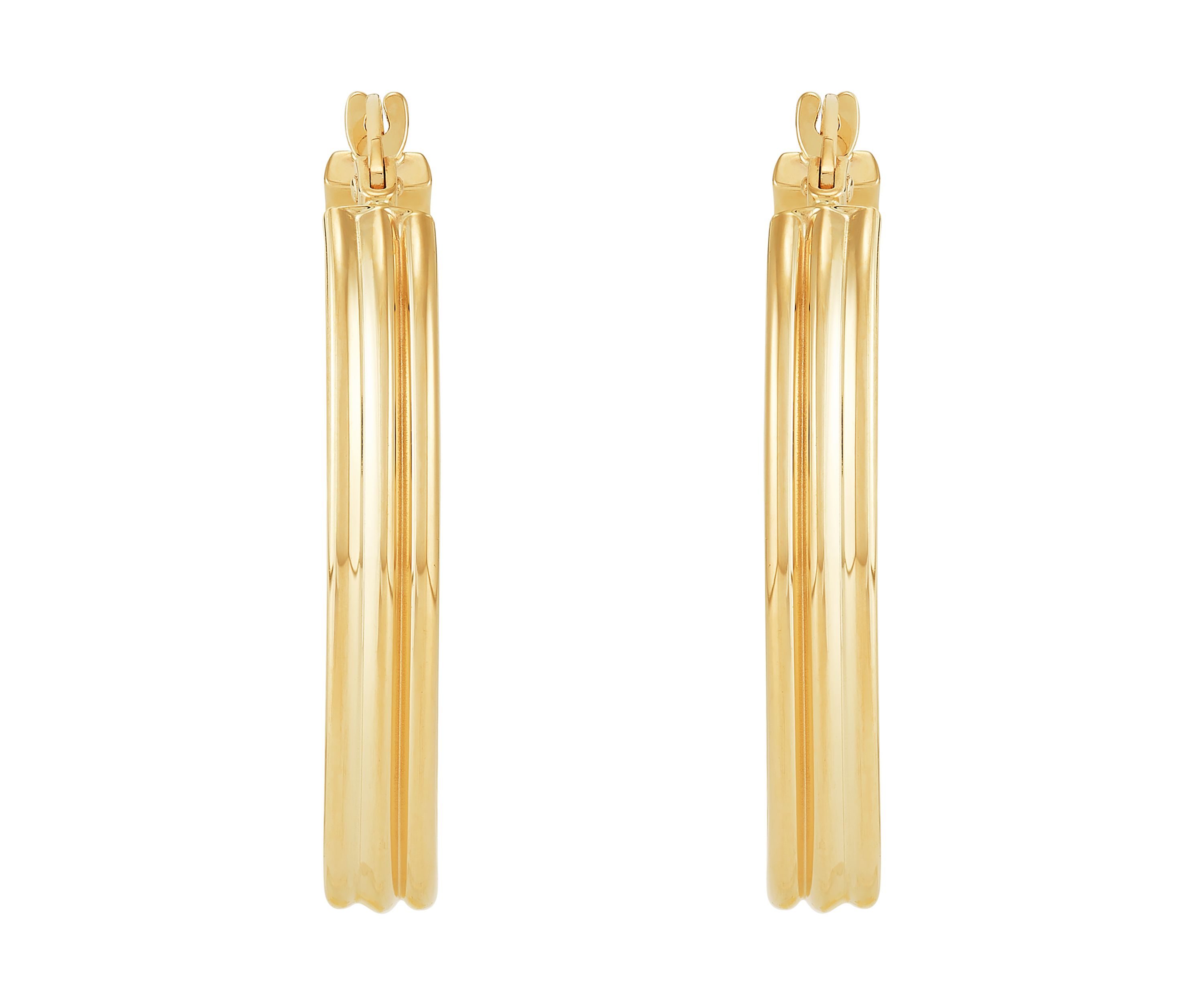 Ribbed Tubing Oval Hoop Earrings in 10K Yellow Gold