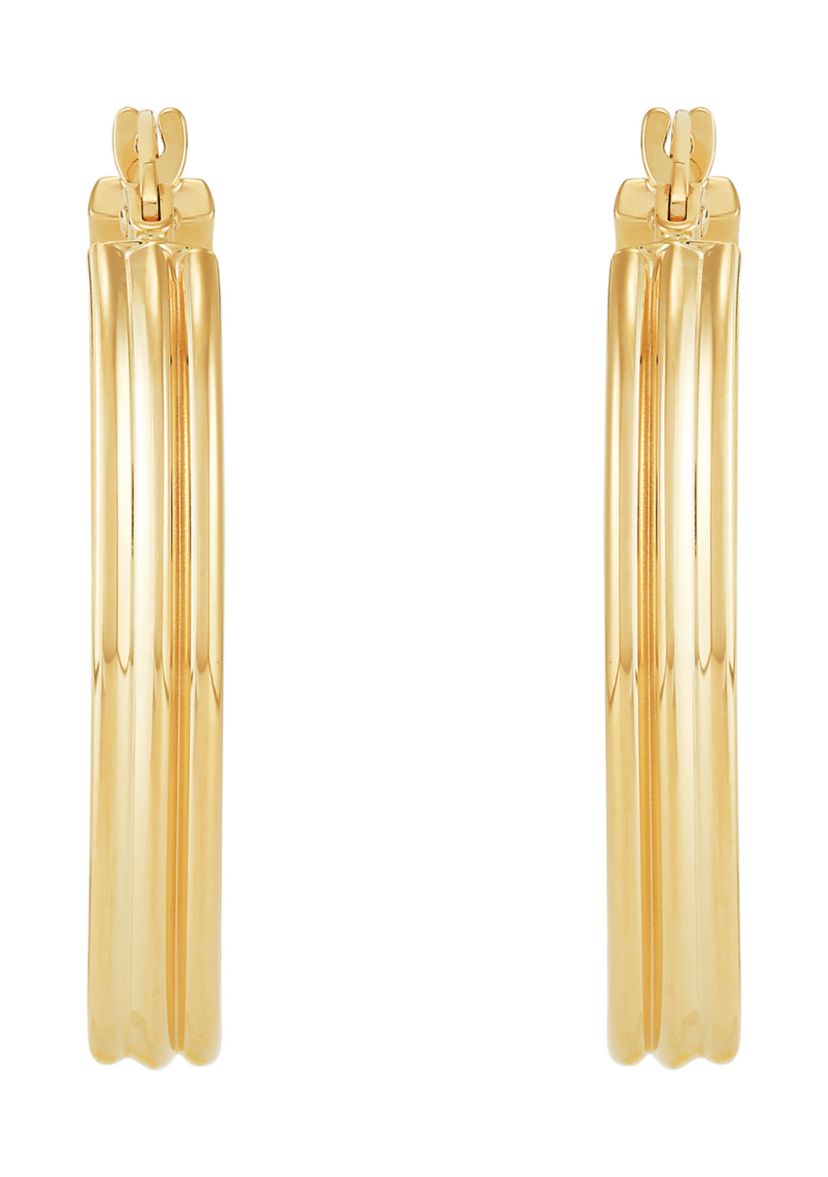 Ribbed Tubing Oval Hoop Earrings in 10K Yellow Gold