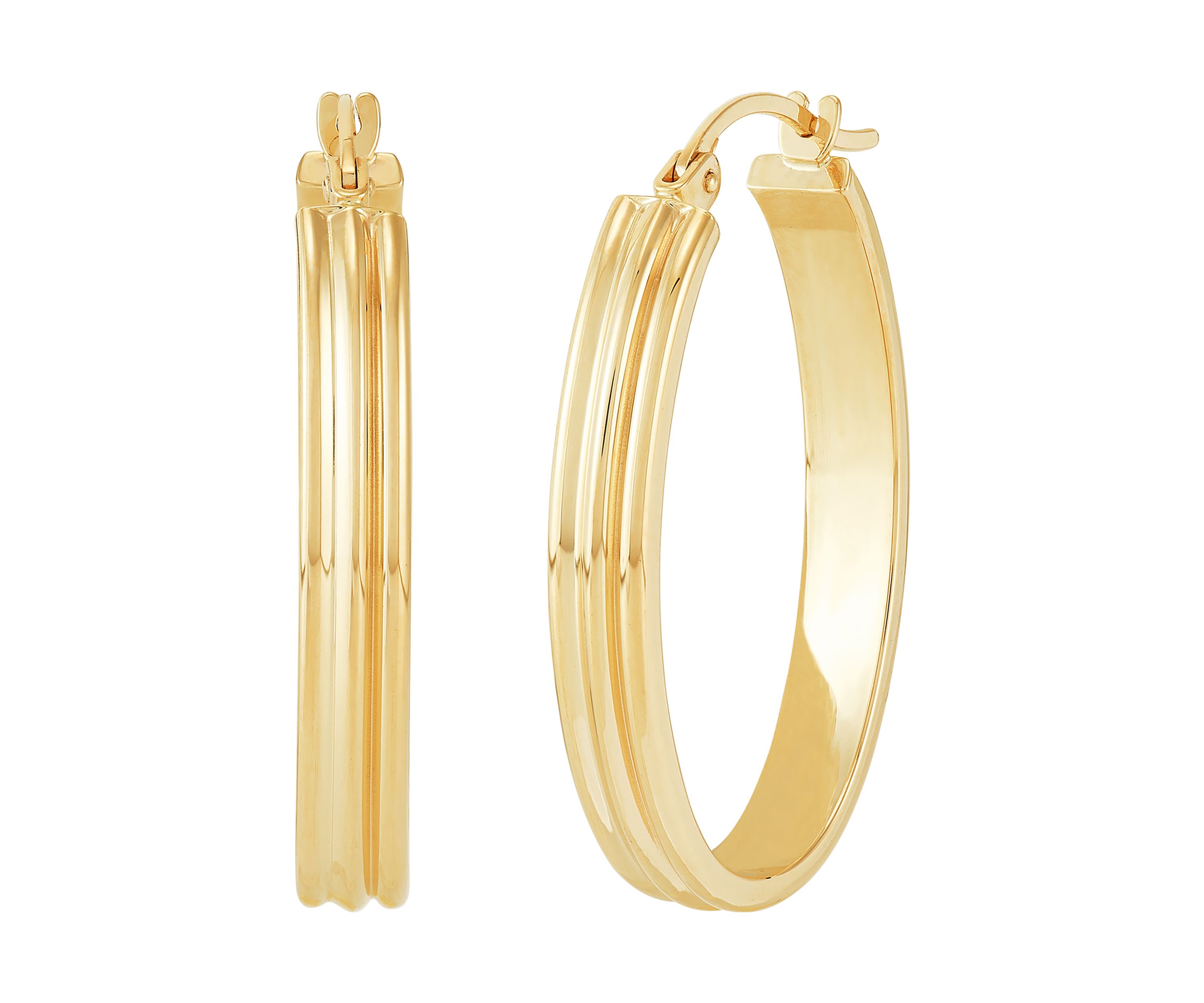 Ribbed Tubing Oval Hoop Earrings in 10K Yellow Gold