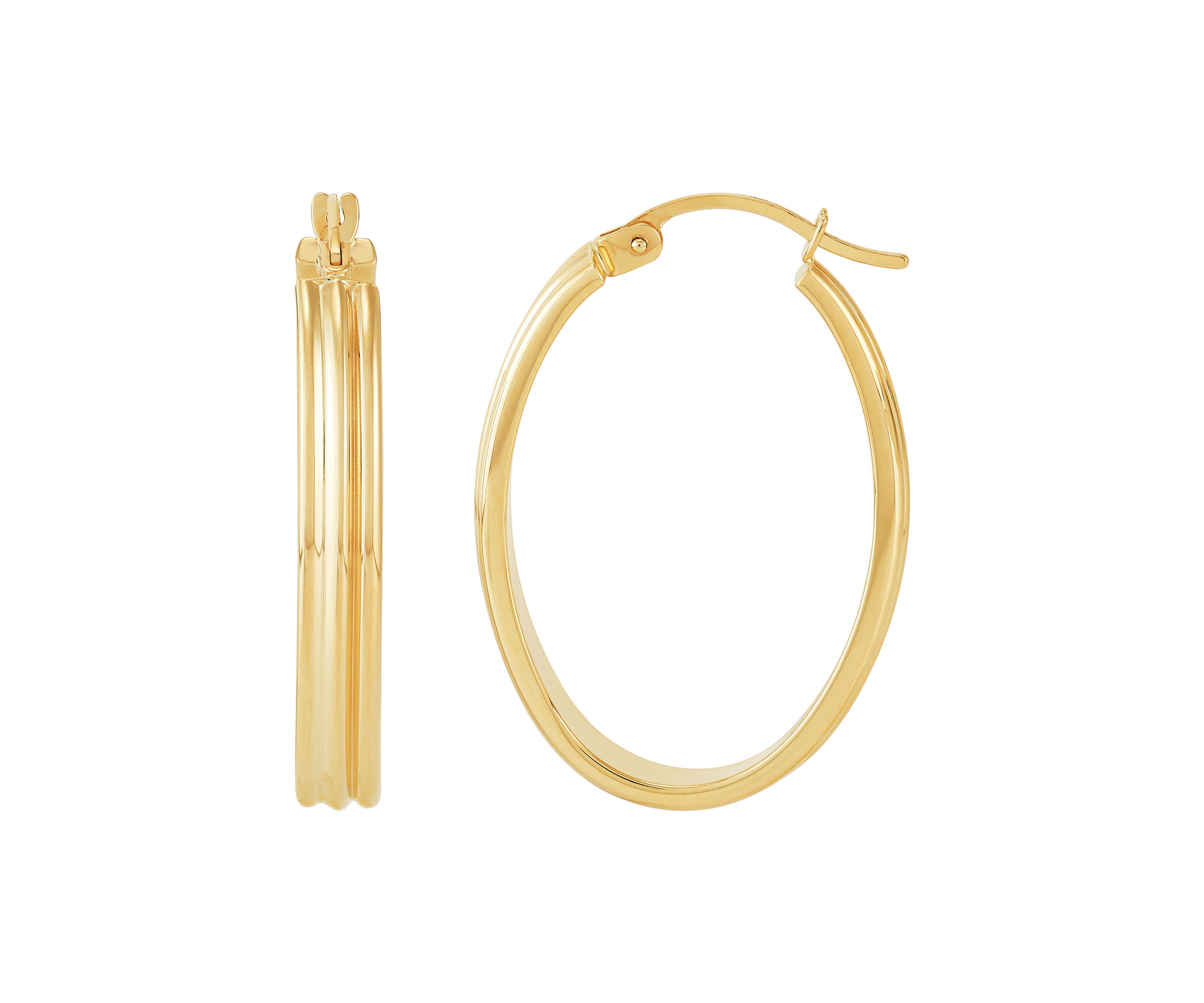 Ribbed Tubing Oval Hoop Earrings in 10K Yellow Gold