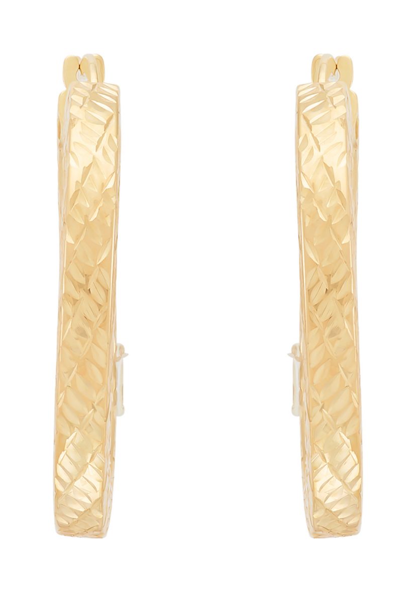 Round Square Tubing Hoop Earrings in 10K Yellow Gold