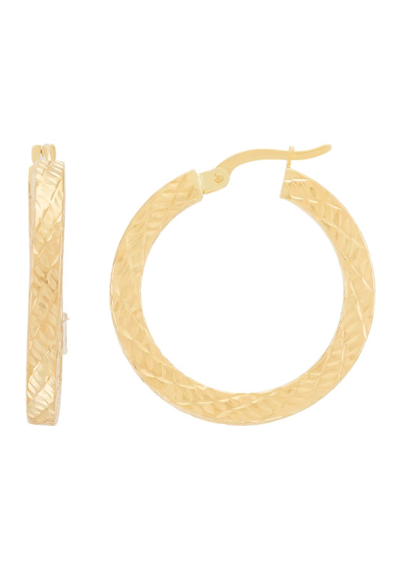 Round Square Tubing Hoop Earrings in 10K Yellow Gold