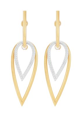 Belk & Co Double Graduated Teardrop Dangle 3/4 Hoop Earrings in 10K Yellow and White Gold