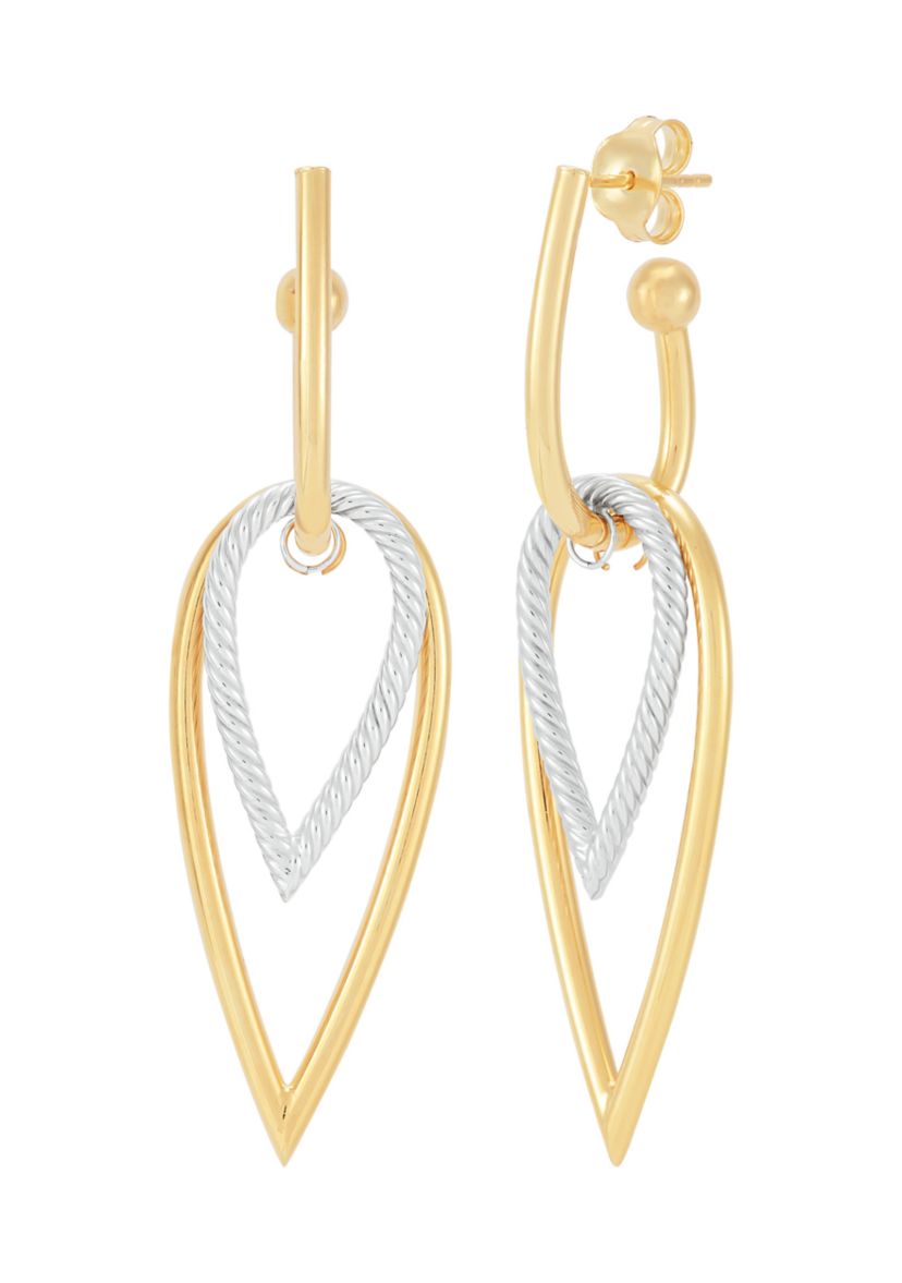Double Graduated Teardrop Dangle 3/4 Hoop Earrings in 10K Yellow and White Gold