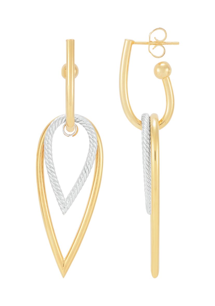 Double Graduated Teardrop Dangle 3/4 Hoop Earrings in 10K Yellow and White Gold