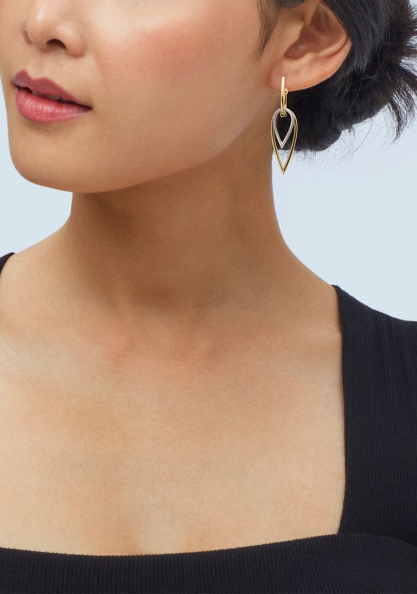 Double Graduated Teardrop Dangle 3/4 Hoop Earrings in 10K Yellow and White Gold