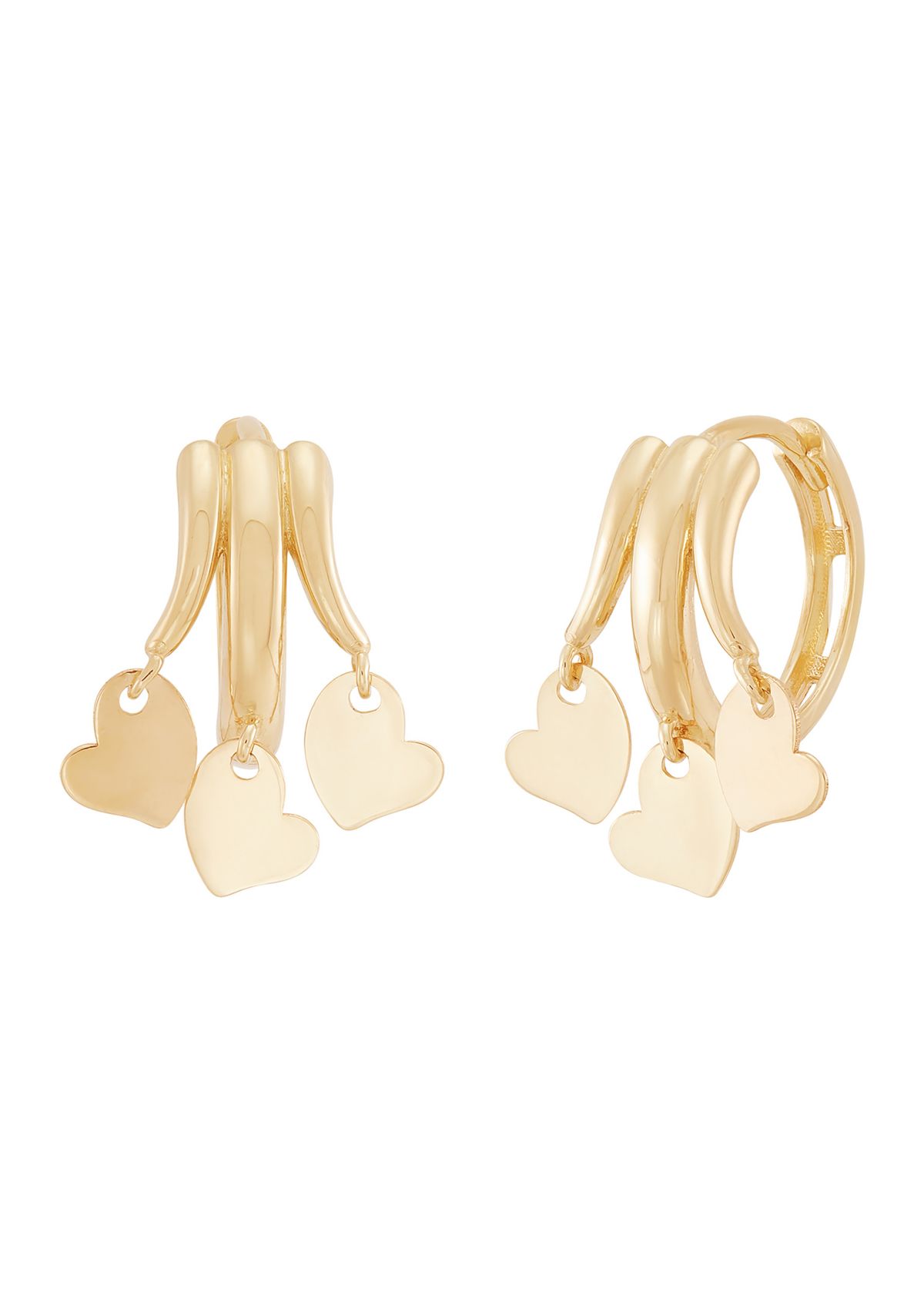 Heart Dangle Hoop Earrings in 10K Yellow Gold